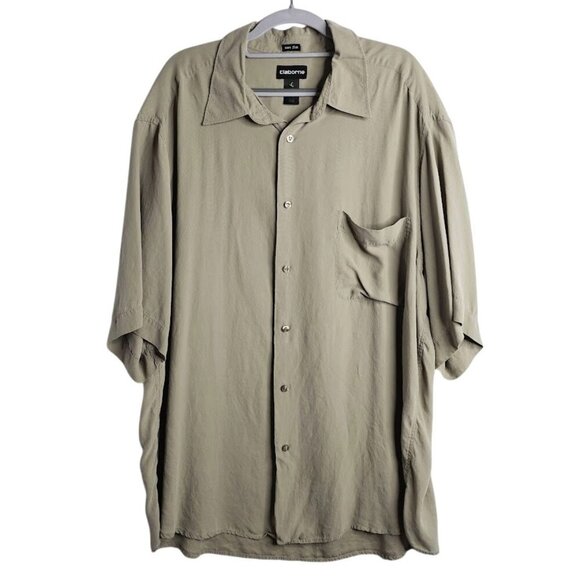 Men's CLAIBORNE 100% Silk Button Up Down Shirt TAN BROWN size XXL Casual Preppy - Picture 1 of 5